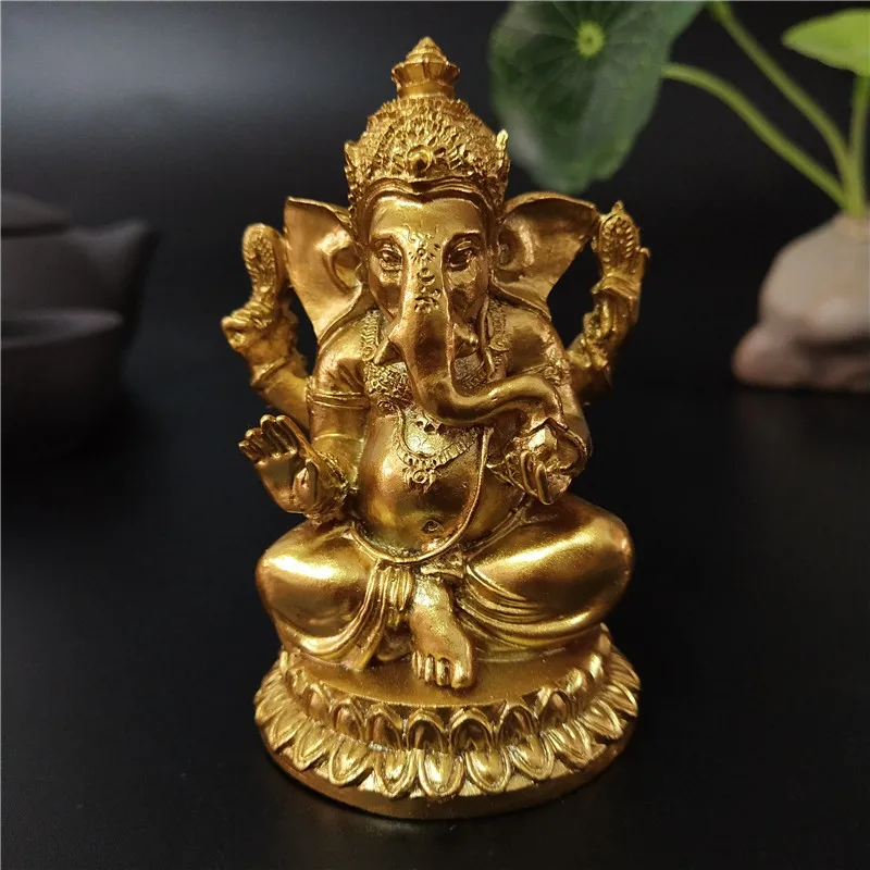 Bronze Color Lord Ganesha Buddha Statues Elephant Hindu God Sculpture Figurines Ornaments Resin Home Decoration Lucky Gifts