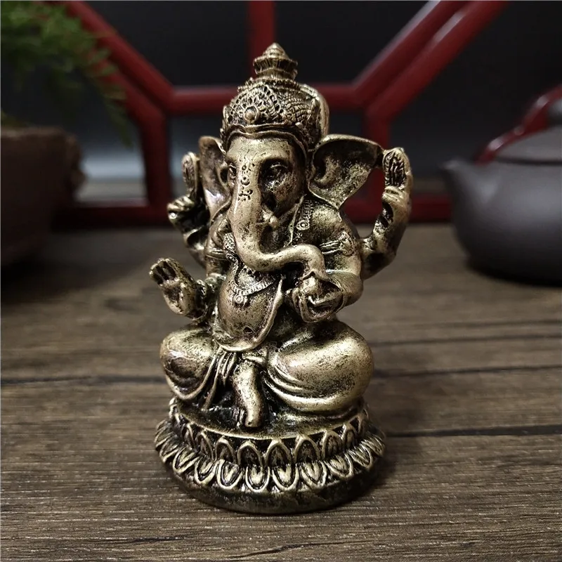 Bronze Color Lord Ganesha Buddha Statues Elephant Hindu God Sculpture Figurines Ornaments Resin Home Decoration Lucky Gifts