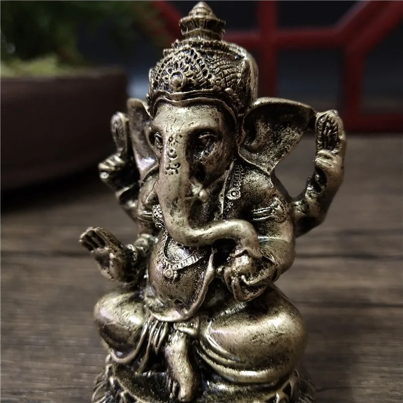 Bronze Color Lord Ganesha Buddha Statues Elephant Hindu God Sculpture Figurines Ornaments Resin Home Decoration Lucky Gifts