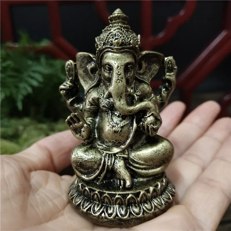Bronze Color Lord Ganesha Buddha Statues Elephant Hindu God Sculpture Figurines Ornaments Resin Home Decoration Lucky Gifts