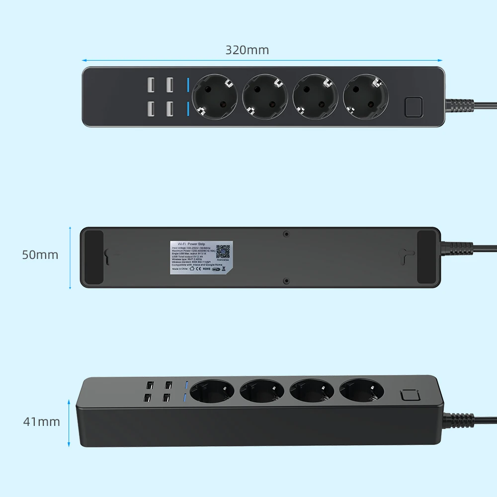 1.8M 3M 5M Wifi Smart Power Strip 4AC Outlets 4USB Plug Charging Port Timing Bluetooth Control with Alexa Google Home Assistant