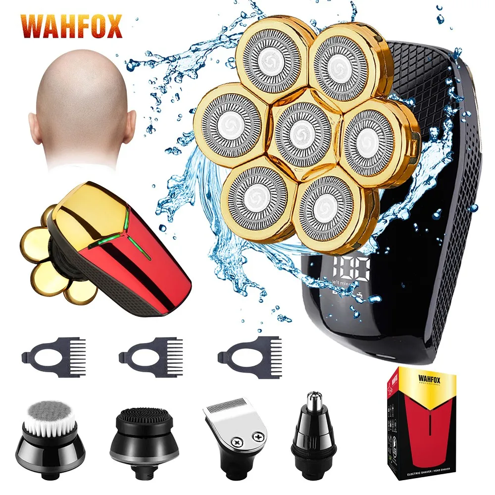 WAHFOX Shaver For Men 7D Independently 7 Cutter Floating Head Waterproof Electric Razor Beard Trimmer Machine New