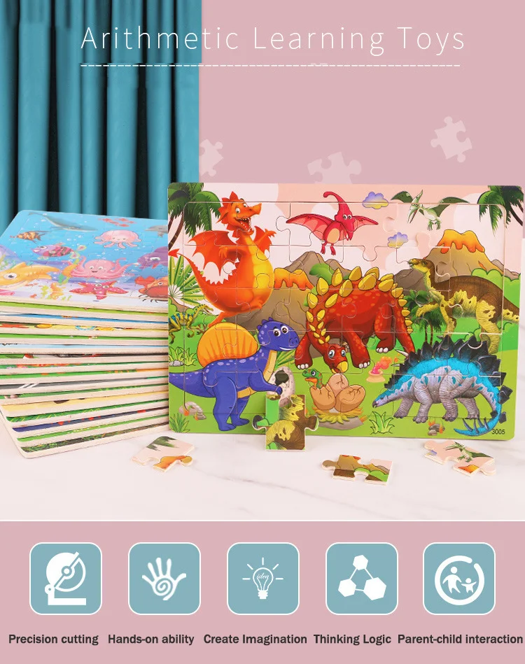 New 30 Pieces Wooden 3d Puzzles Cartoon Animal Jigsaw Puzzle Board Game Preschool Montessori Educational Toys For Children