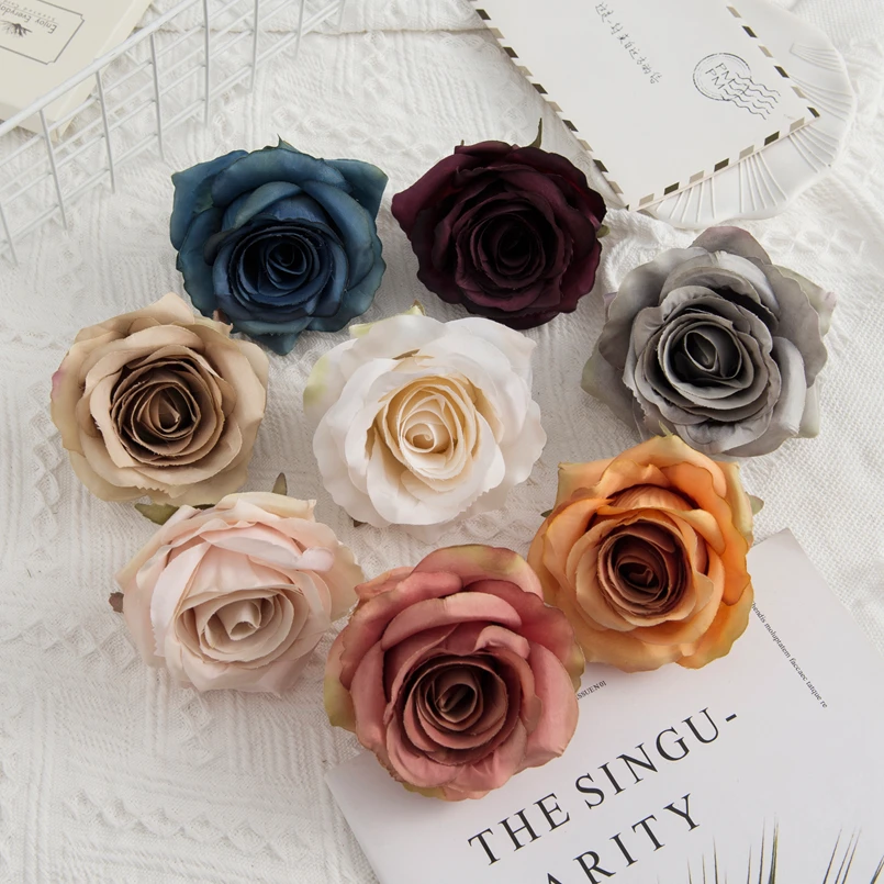 10PCS Artificial Flowers Wholesale Silk Fake Roses Valentine  Decoration Home Room Wedding Wreath Bridal Accessories Gift Box