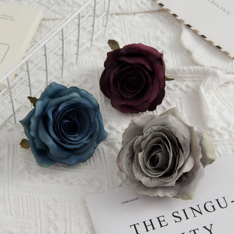 10PCS Artificial Flowers Wholesale Silk Fake Roses Valentine  Decoration Home Room Wedding Wreath Bridal Accessories Gift Box