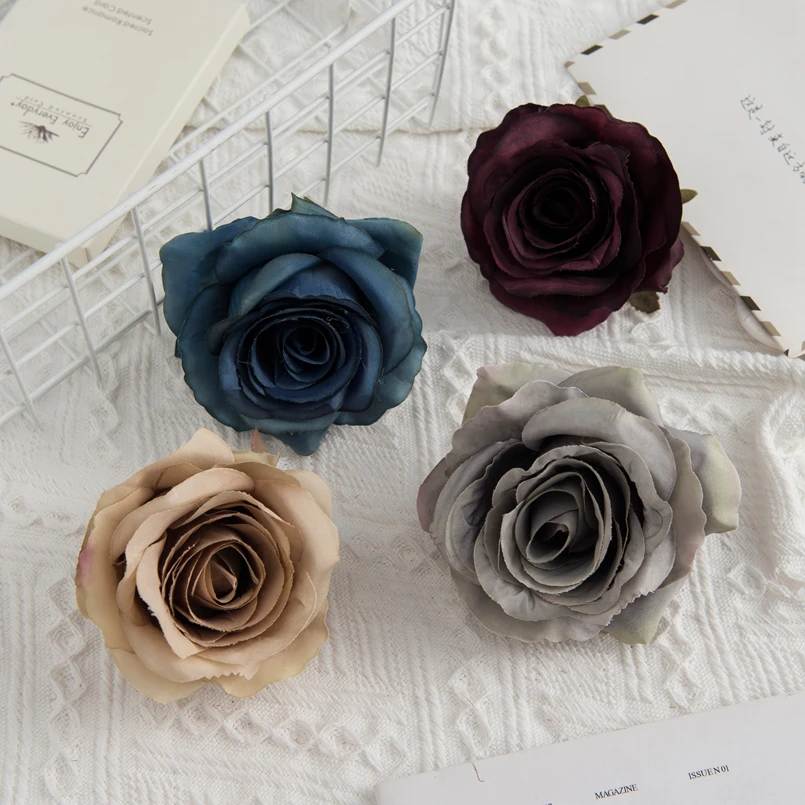 10PCS Artificial Flowers Wholesale Silk Fake Roses Valentine  Decoration Home Room Wedding Wreath Bridal Accessories Gift Box