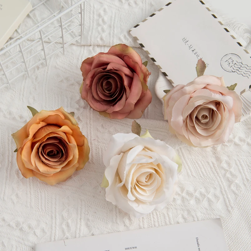 10PCS Artificial Flowers Wholesale Silk Fake Roses Valentine  Decoration Home Room Wedding Wreath Bridal Accessories Gift Box