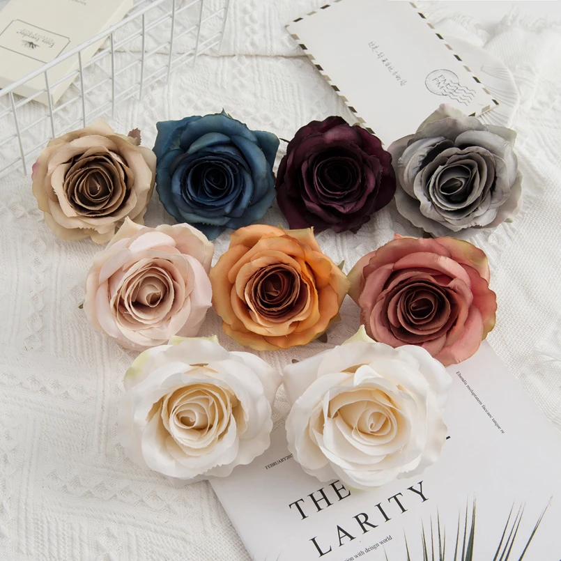 10PCS Artificial Flowers Wholesale Silk Fake Roses Valentine  Decoration Home Room Wedding Wreath Bridal Accessories Gift Box