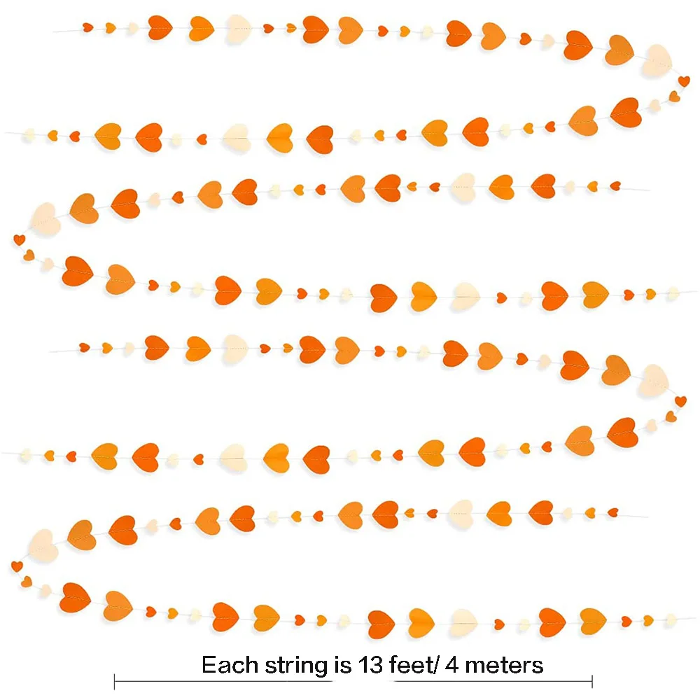 Autumn Paper Heart Garlands Orange Love Hanging Streamers for Fall Wedding Bridal Shower Harvest Thanksgiving Party Decorations