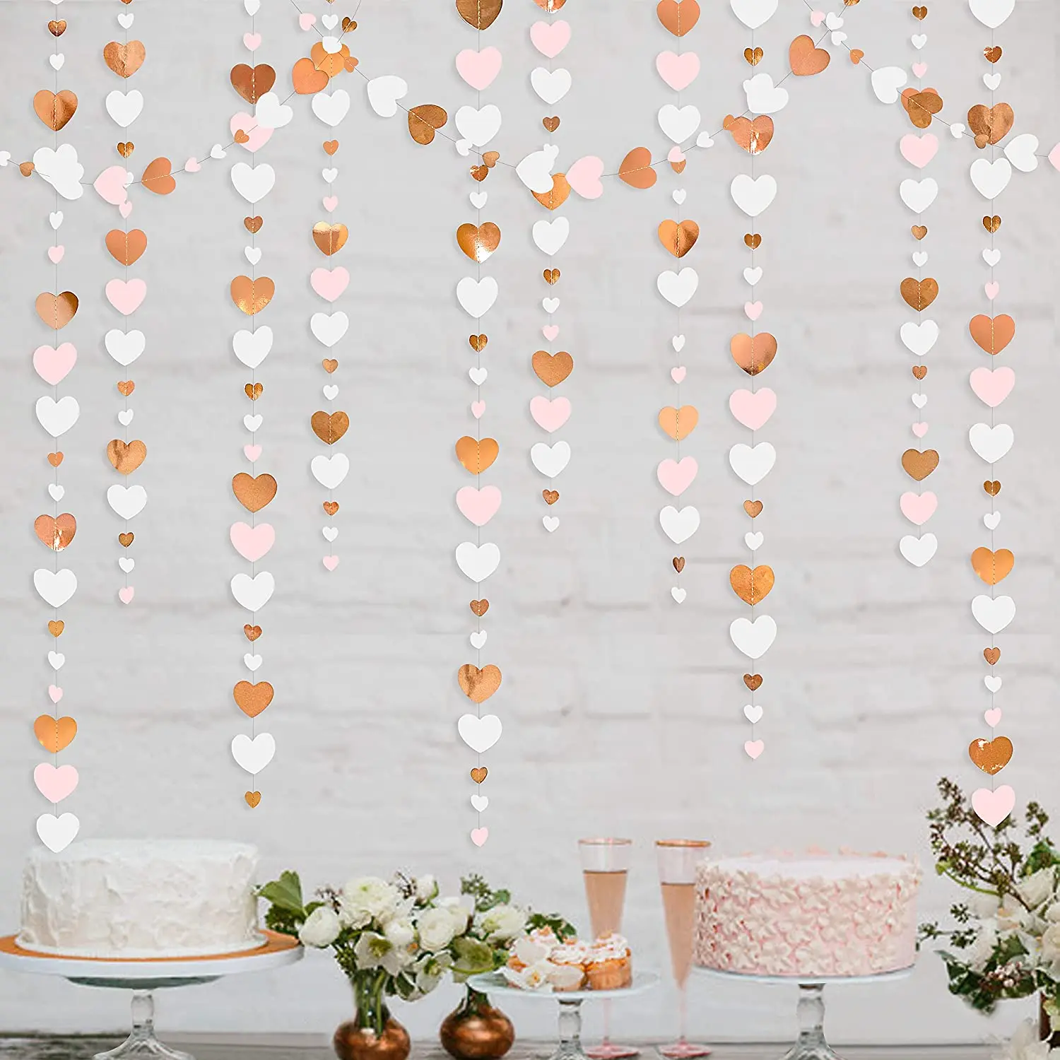 Autumn Paper Heart Garlands Orange Love Hanging Streamers for Fall Wedding Bridal Shower Harvest Thanksgiving Party Decorations