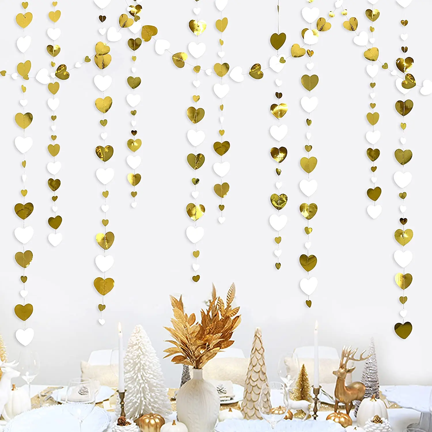Autumn Paper Heart Garlands Orange Love Hanging Streamers for Fall Wedding Bridal Shower Harvest Thanksgiving Party Decorations