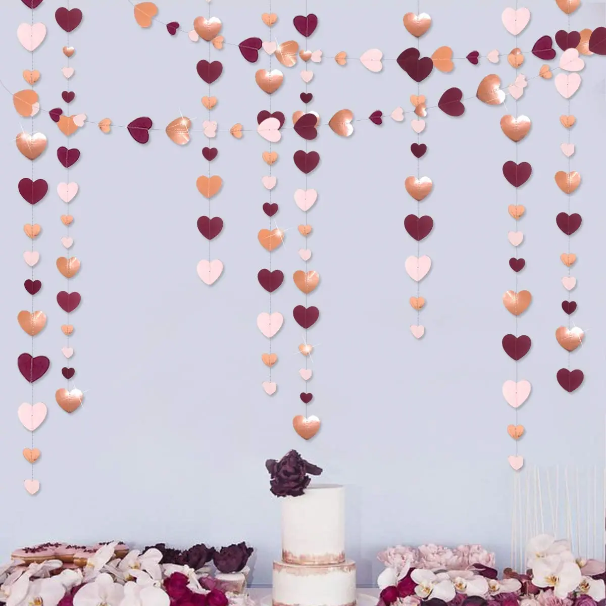 Autumn Paper Heart Garlands Orange Love Hanging Streamers for Fall Wedding Bridal Shower Harvest Thanksgiving Party Decorations