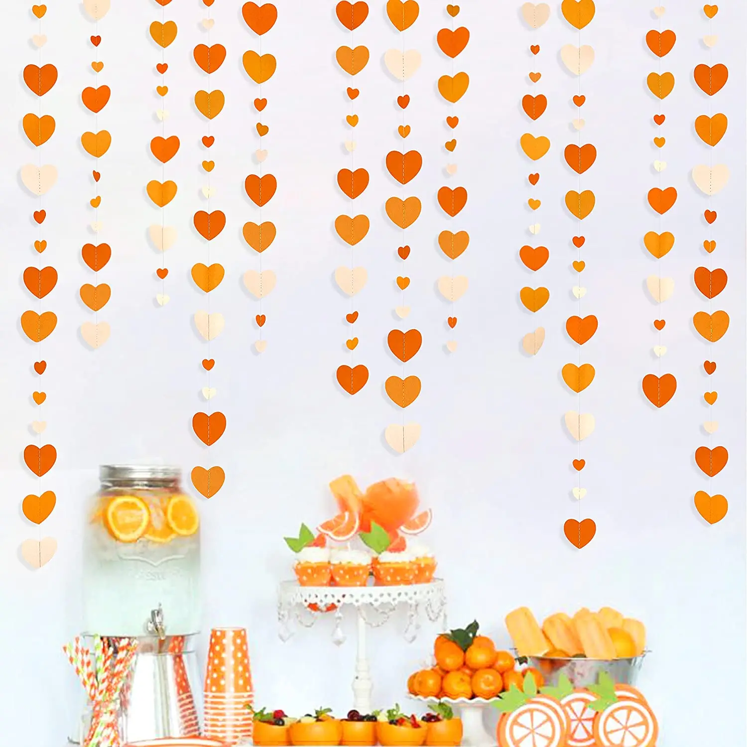 Autumn Paper Heart Garlands Orange Love Hanging Streamers for Fall Wedding Bridal Shower Harvest Thanksgiving Party Decorations