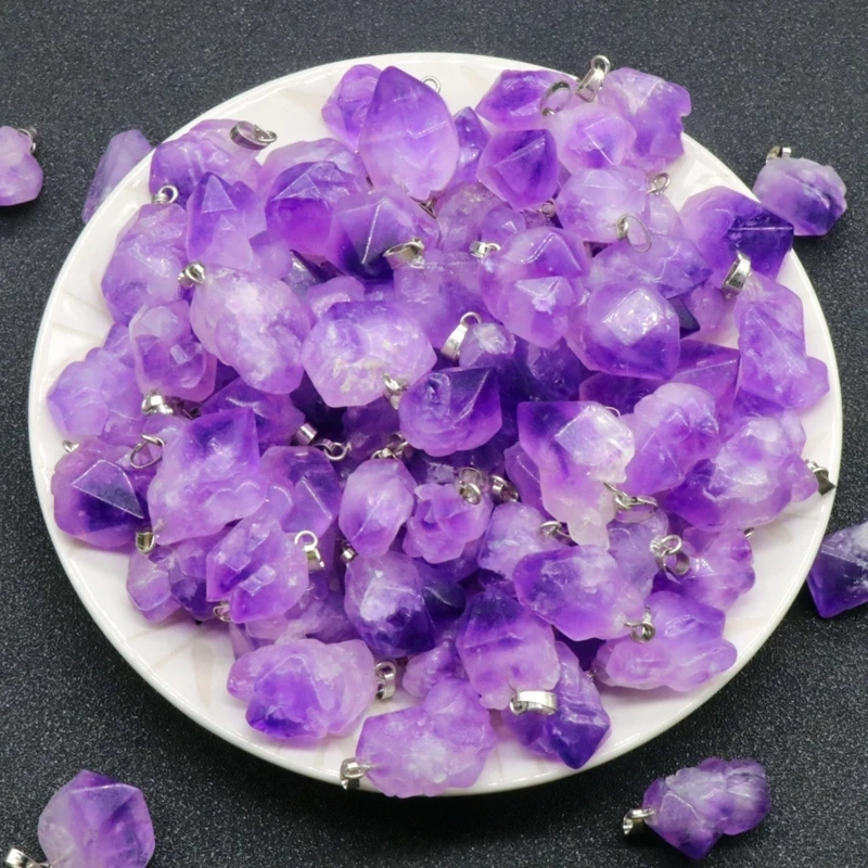 Natural Amethysts Flower Necklace Reiki Healing Stone Irregular Shape Jewelry DIY Gift Adjustable Choker Lucky Pendant For Women