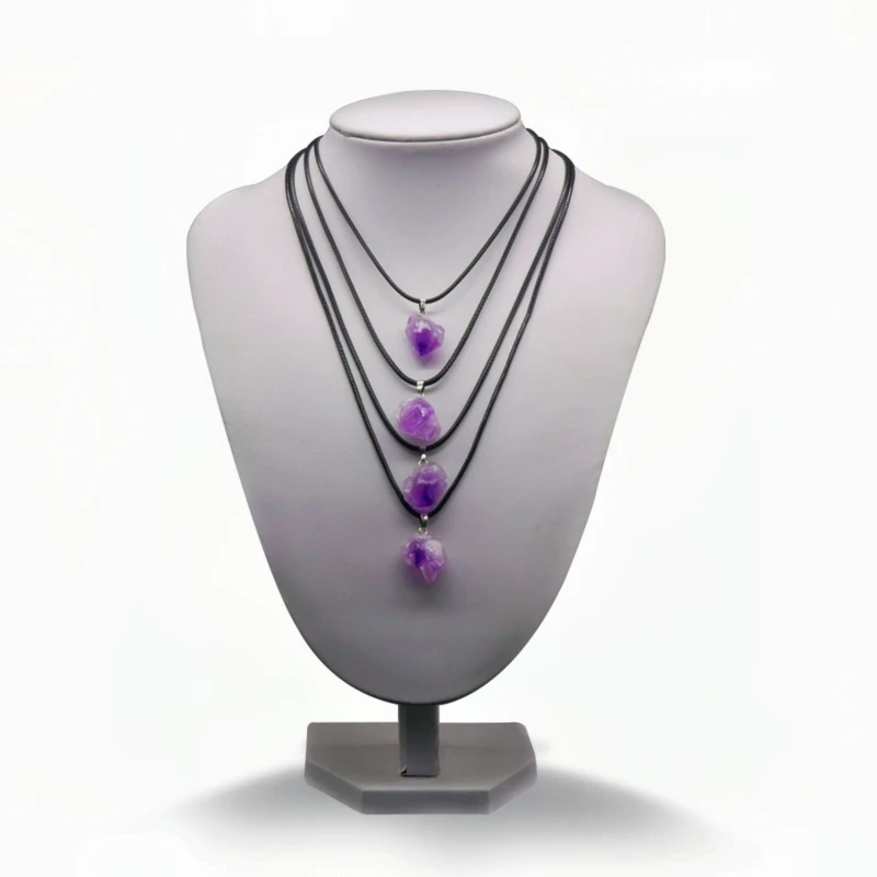 Natural Amethysts Flower Necklace Reiki Healing Stone Irregular Shape Jewelry DIY Gift Adjustable Choker Lucky Pendant For Women