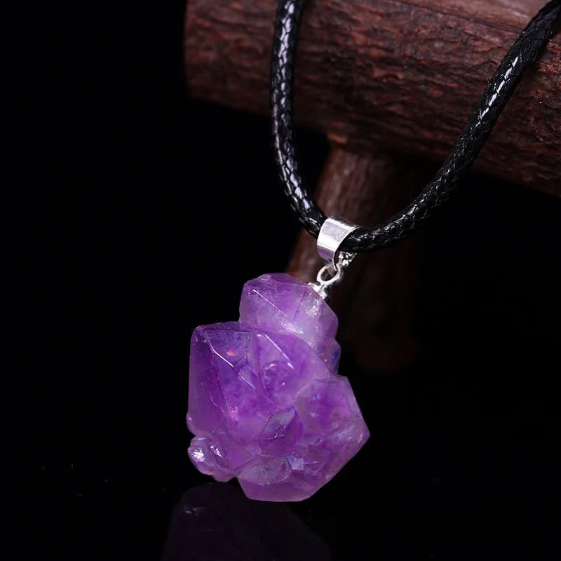 Natural Amethysts Flower Necklace Reiki Healing Stone Irregular Shape Jewelry DIY Gift Adjustable Choker Lucky Pendant For Women