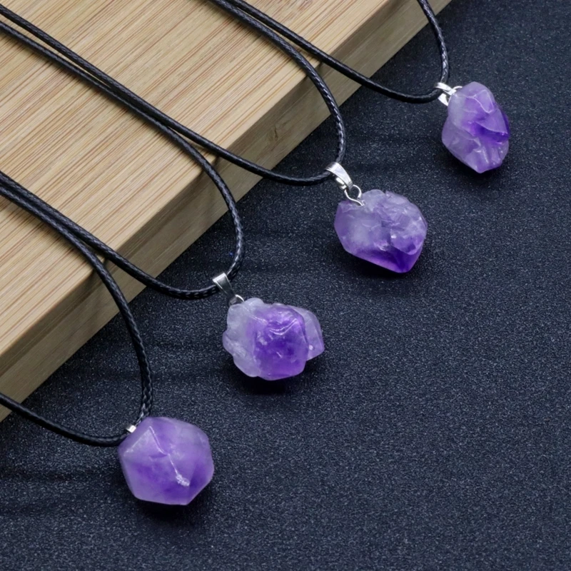 Natural Amethysts Flower Necklace Reiki Healing Stone Irregular Shape Jewelry DIY Gift Adjustable Choker Lucky Pendant For Women