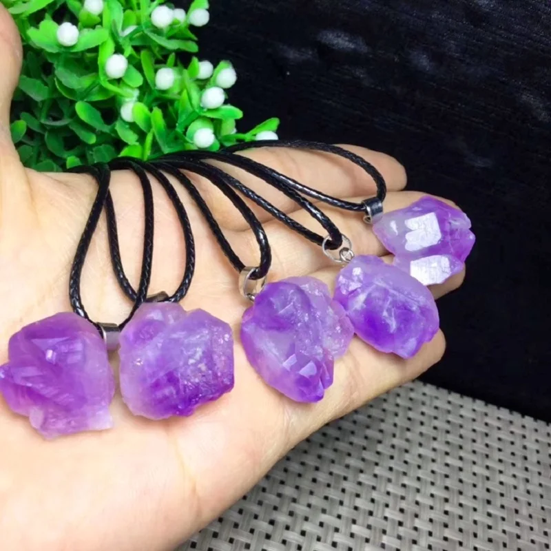 Natural Amethysts Flower Necklace Reiki Healing Stone Irregular Shape Jewelry DIY Gift Adjustable Choker Lucky Pendant For Women