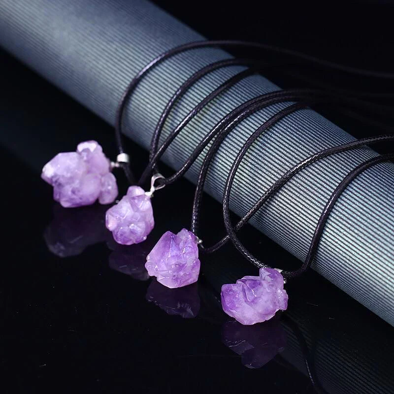 Natural Amethysts Flower Necklace Reiki Healing Stone Irregular Shape Jewelry DIY Gift Adjustable Choker Lucky Pendant For Women