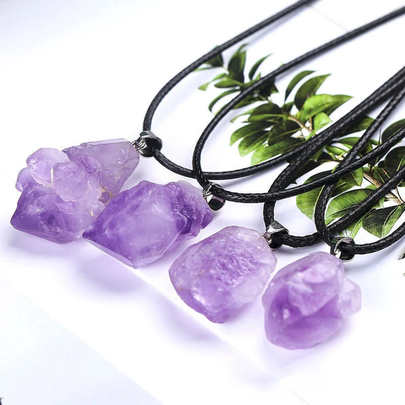 Natural Amethysts Flower Necklace Reiki Healing Stone Irregular Shape Jewelry DIY Gift Adjustable Choker Lucky Pendant For Women