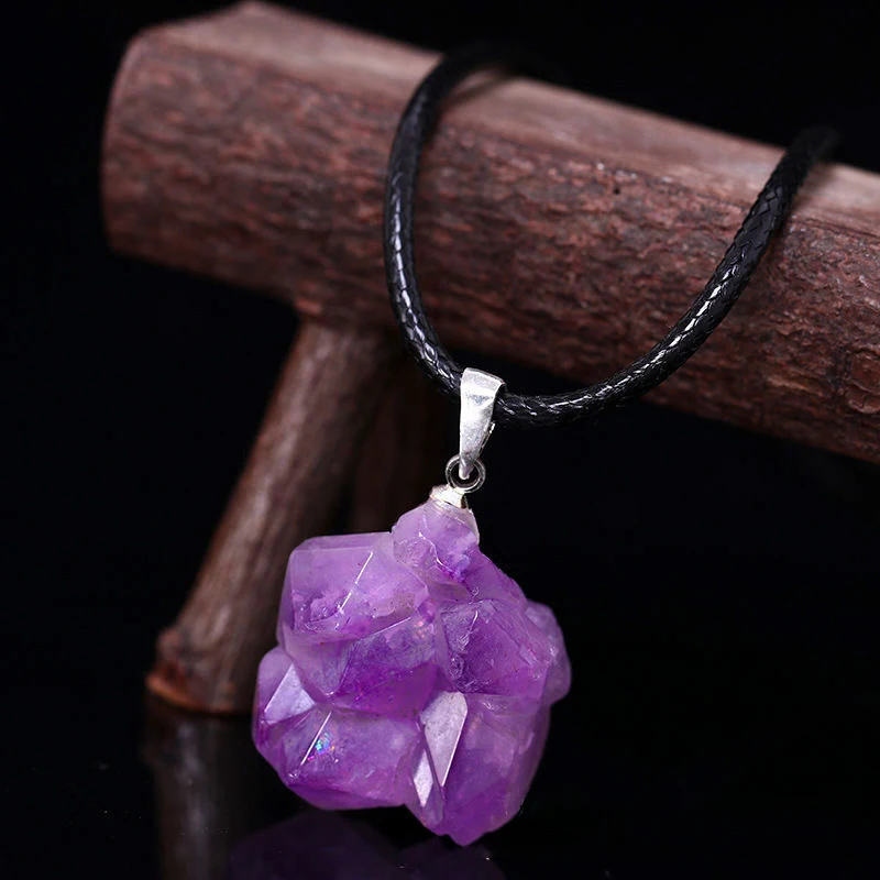 Natural Amethysts Flower Necklace Reiki Healing Stone Irregular Shape Jewelry DIY Gift Adjustable Choker Lucky Pendant For Women