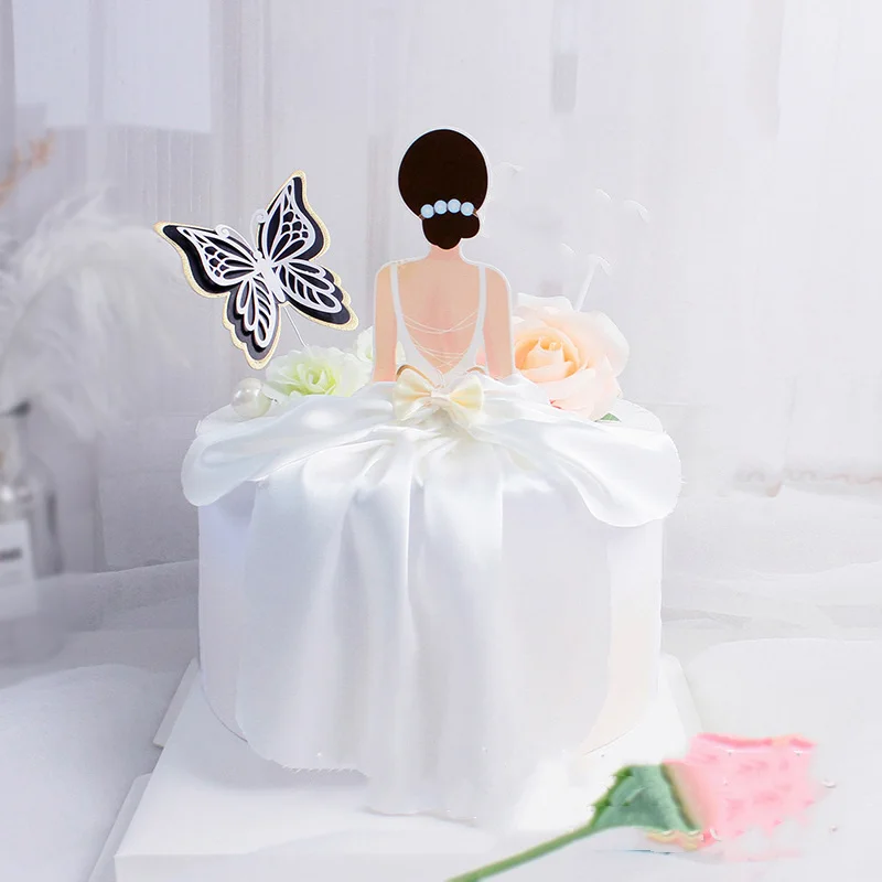 New Creative Happy Birthday Cake Toppers Noble Dress Mother's Day Birthday Party Cake Topper MOM Back View Happy Cake Decoration