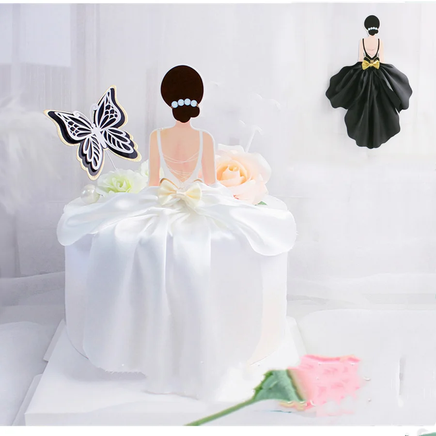 New Creative Happy Birthday Cake Toppers Noble Dress Mother's Day Birthday Party Cake Topper MOM Back View Happy Cake Decoration