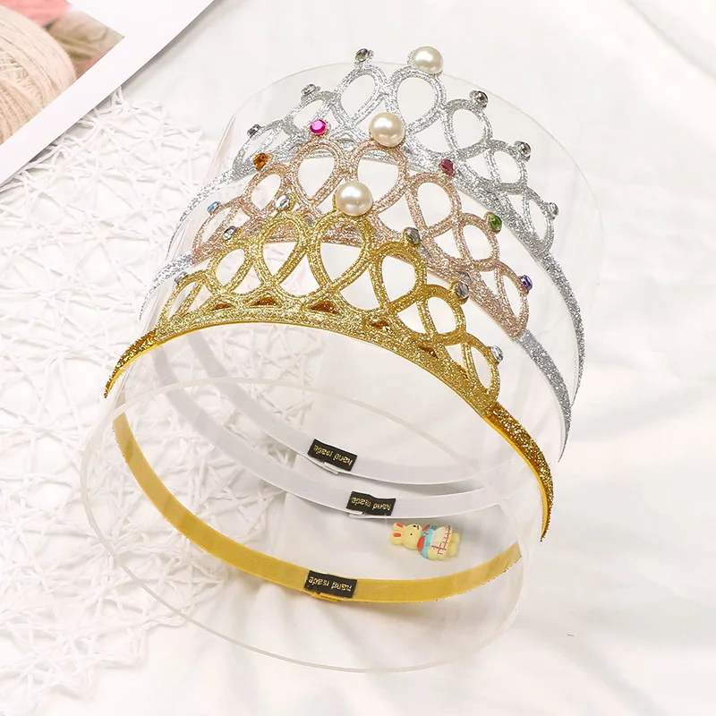 Baby Glitter Rhinestone Children's Hairband Sweet Princess Crown Hat Girl One 1st Happy Birthday Party Decor Head Band Hat Favor