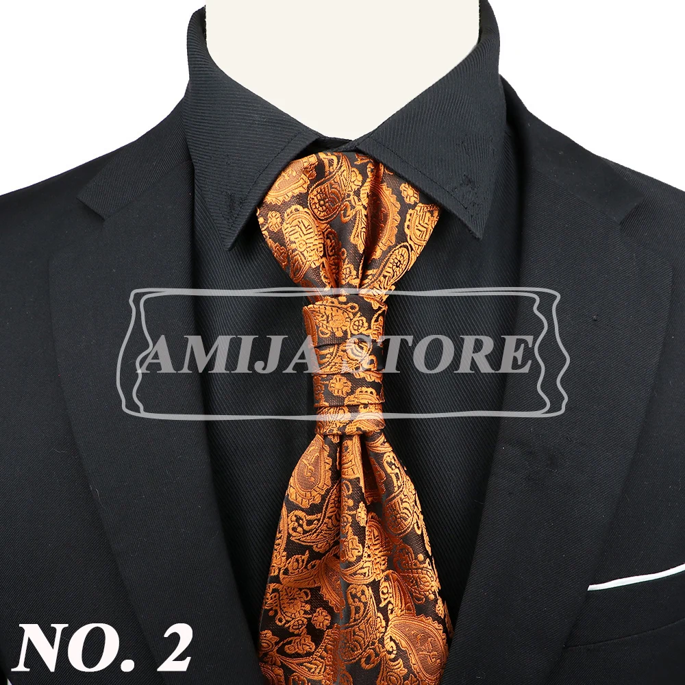 Luxury Men Paisley Ascot Tie Tuxedo Man Wedding Business Party Cravat Tie 10CM Vintage Pattern Necktie Gentleman Accessories