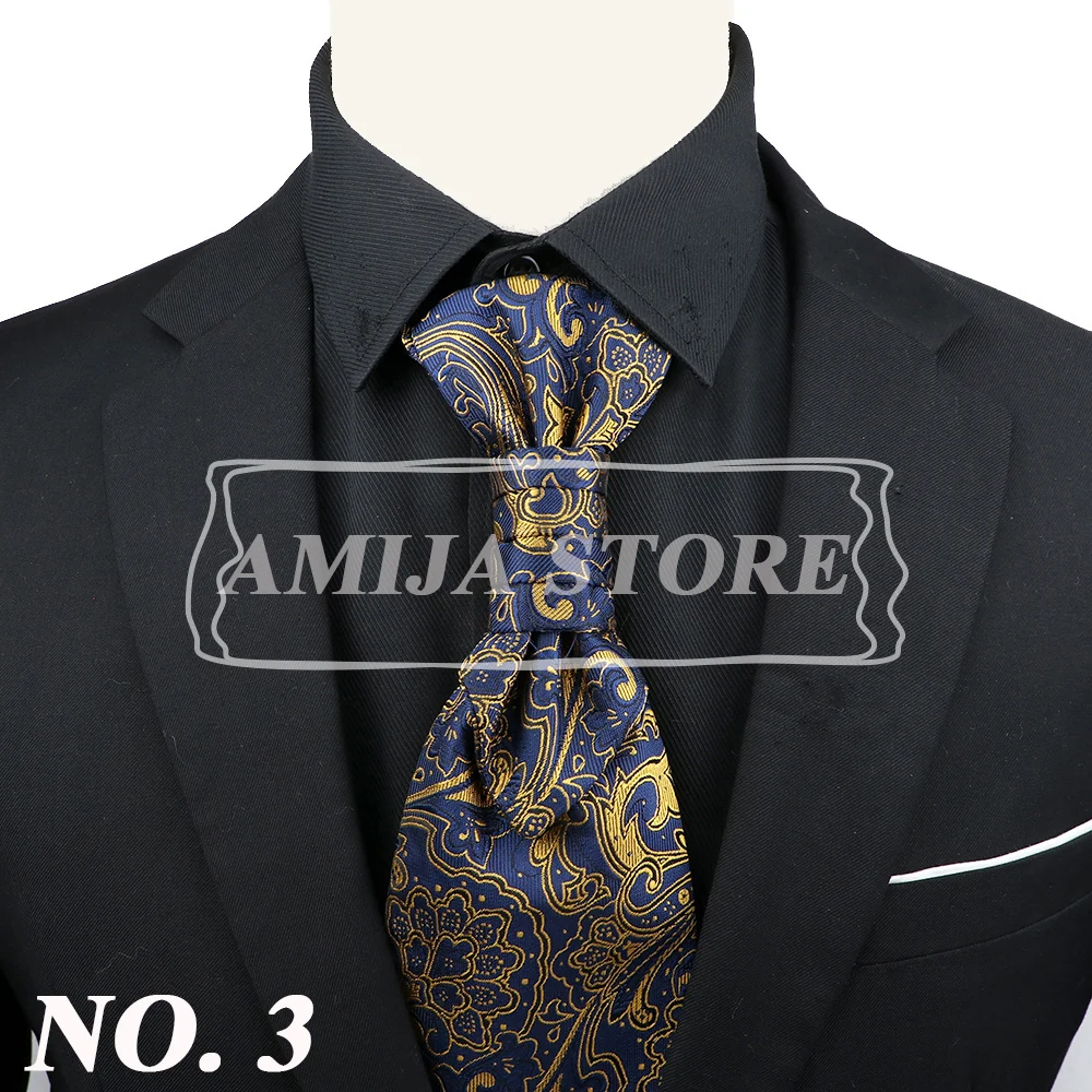 Luxury Men Paisley Ascot Tie Tuxedo Man Wedding Business Party Cravat Tie 10CM Vintage Pattern Necktie Gentleman Accessories