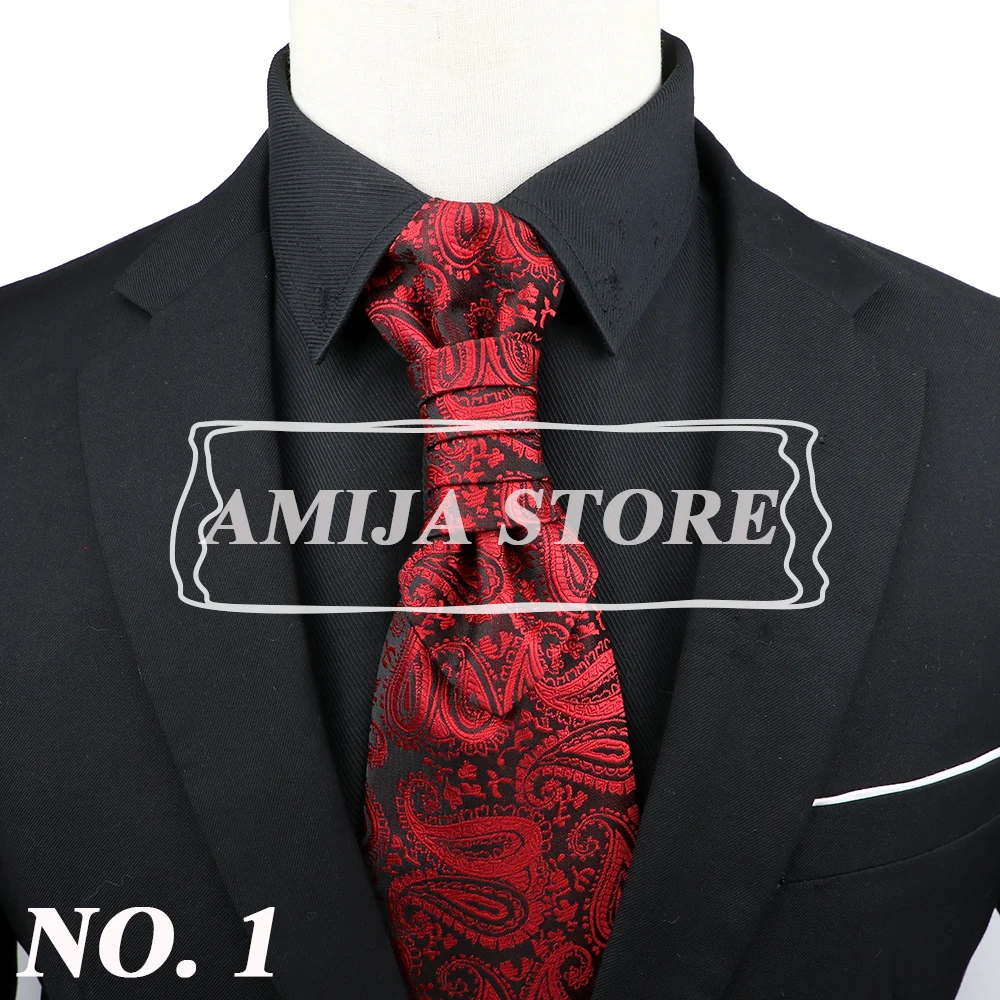 Luxury Men Paisley Ascot Tie Tuxedo Man Wedding Business Party Cravat Tie 10CM Vintage Pattern Necktie Gentleman Accessories