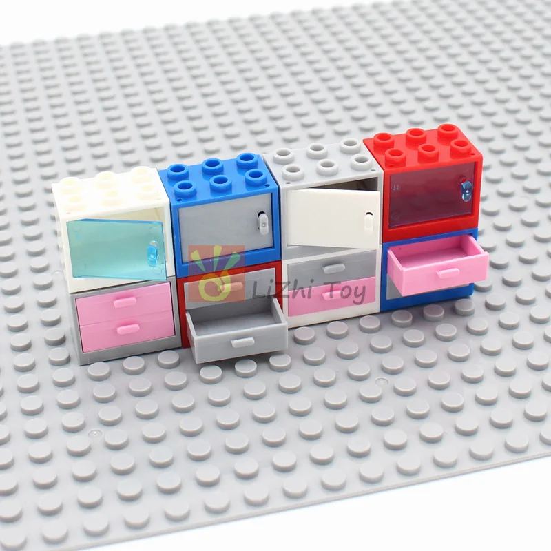 City Furniture Accessories Series 4532 4533 4536 Container Cupboard 2x3x2 with Door Drawer Building Block Bricks Educational Toy