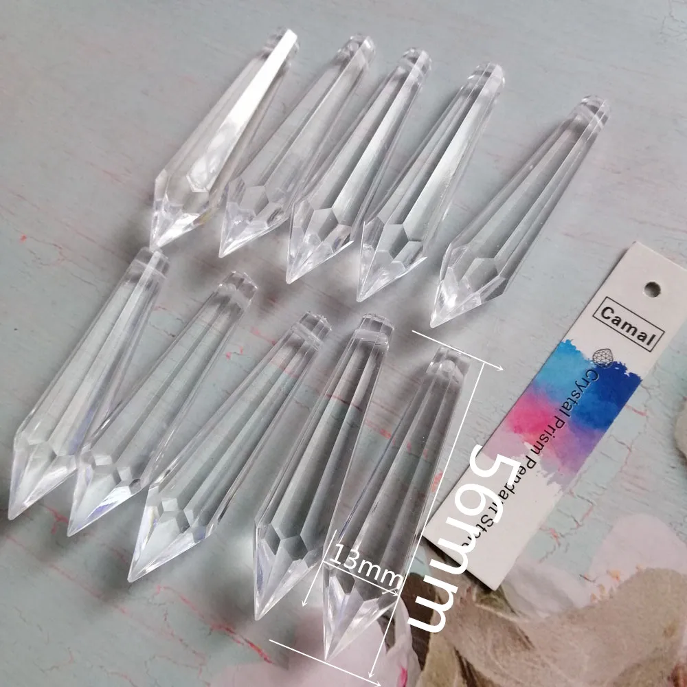 Camal 10Pcs 56mm Clear Pointed Drop Acrylic Bead Pendant Hanging Chandelier Parts Home Curtain Wedding Party Craft Decor