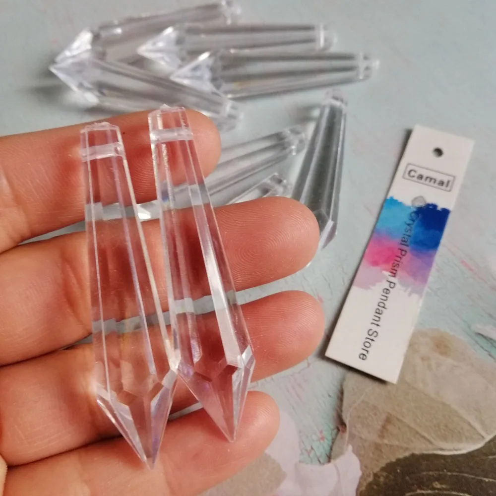 Camal 10Pcs 56mm Clear Pointed Drop Acrylic Bead Pendant Hanging Chandelier Parts Home Curtain Wedding Party Craft Decor