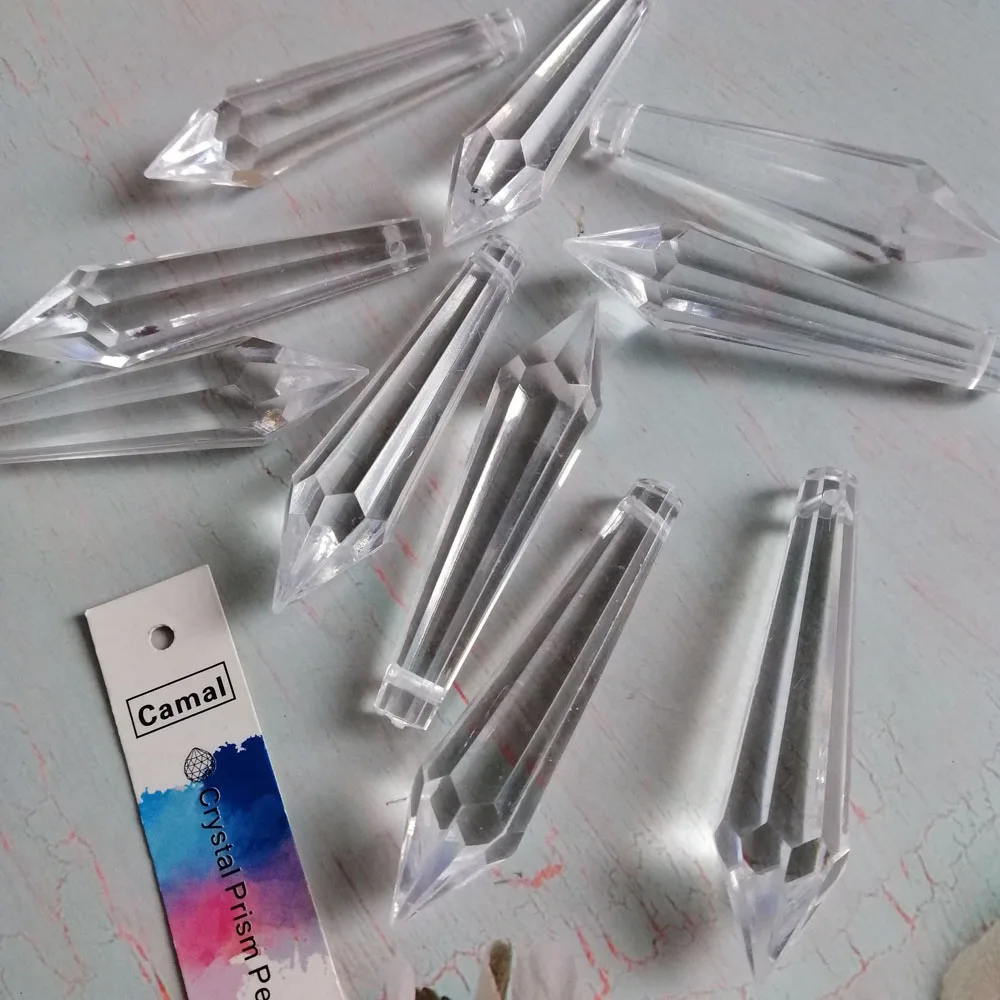 Camal 10Pcs 56mm Clear Pointed Drop Acrylic Bead Pendant Hanging Chandelier Parts Home Curtain Wedding Party Craft Decor