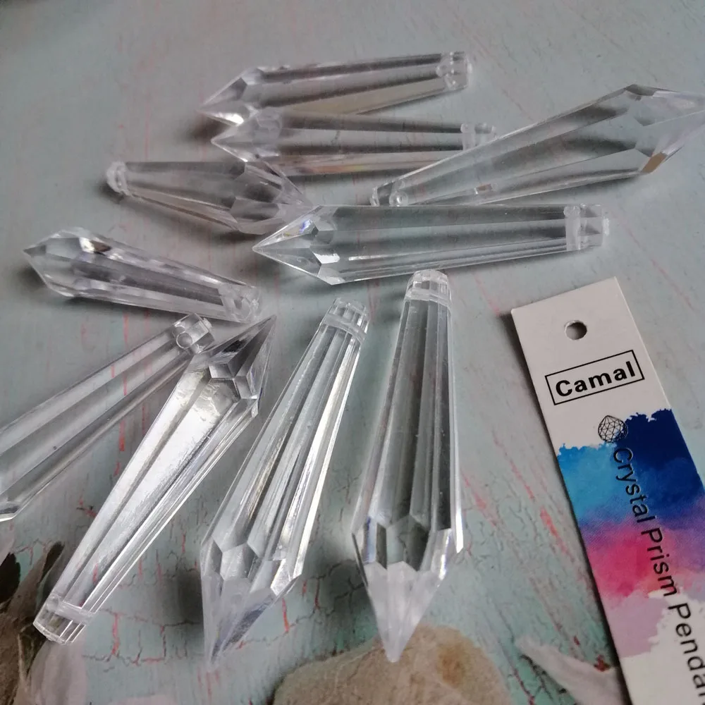 Camal 10Pcs 56mm Clear Pointed Drop Acrylic Bead Pendant Hanging Chandelier Parts Home Curtain Wedding Party Craft Decor