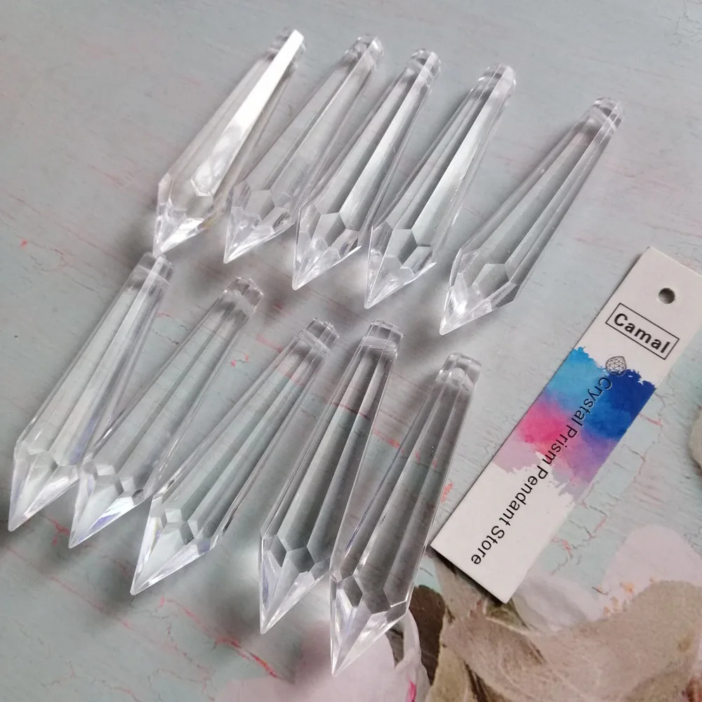 Camal 10Pcs 56mm Clear Pointed Drop Acrylic Bead Pendant Hanging Chandelier Parts Home Curtain Wedding Party Craft Decor
