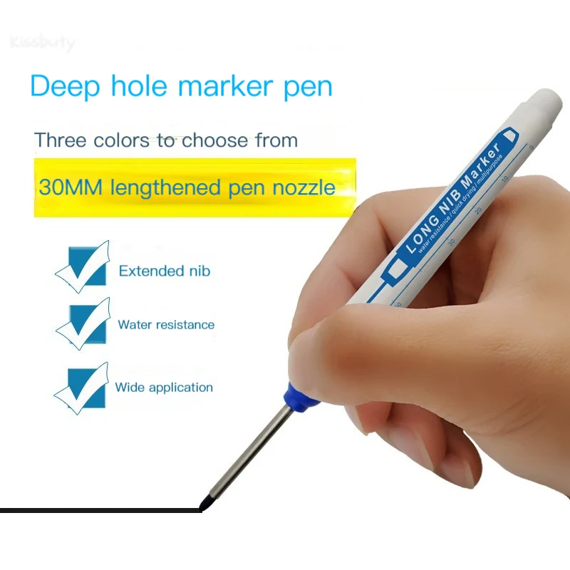 4 Pcs/Set 30mm Long Head Markers Carpenter Construction Deep Hole Marker Pens Multi-purpose Marking Pen Writing Tool