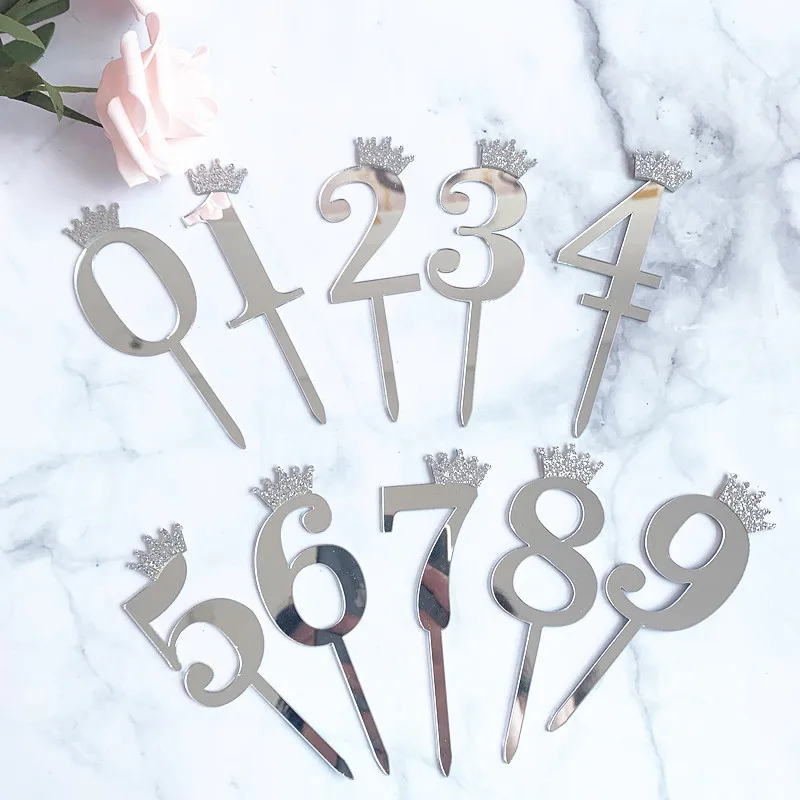 Happy Birthday Cake Topper Wedding Decorations Acrylic Cake Topper Gold Silver Numbers 10 16 18 20 30 Cake Decoration Tools
