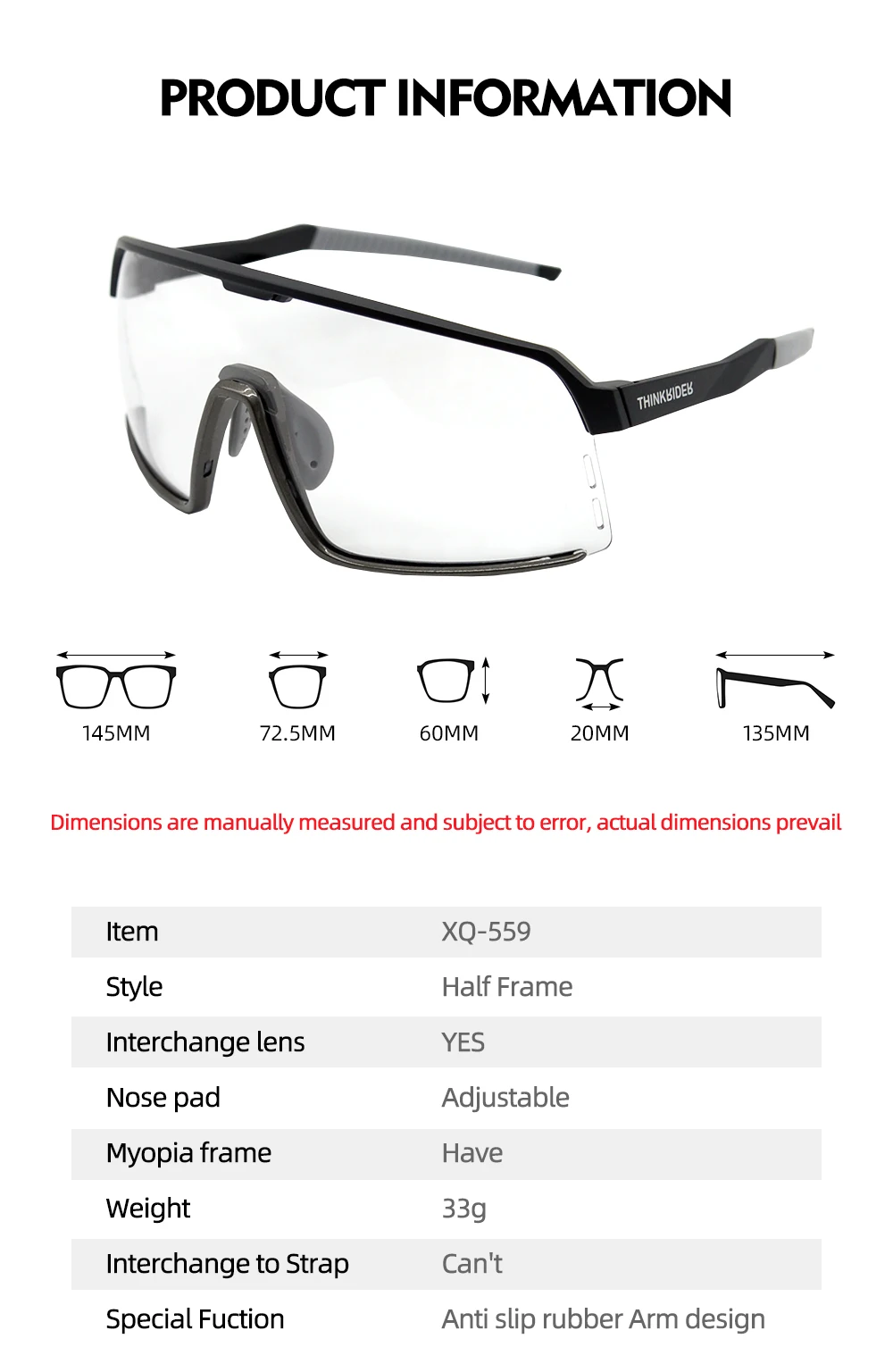 ThinkRider Bike Photochromic Cycling Glasses Bicycle Glasses Sports Men's Sunglasses MTB Road Cycling Eyewear Protection Goggles