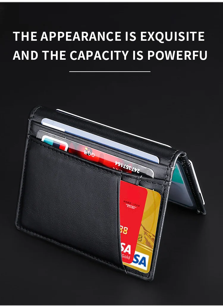 YUECIMIE Men Minimalist Slim Card Holder Genuine Leather Card Wallet Slim Line Thin Mini Small Rfid Passport Id Card Holder Male