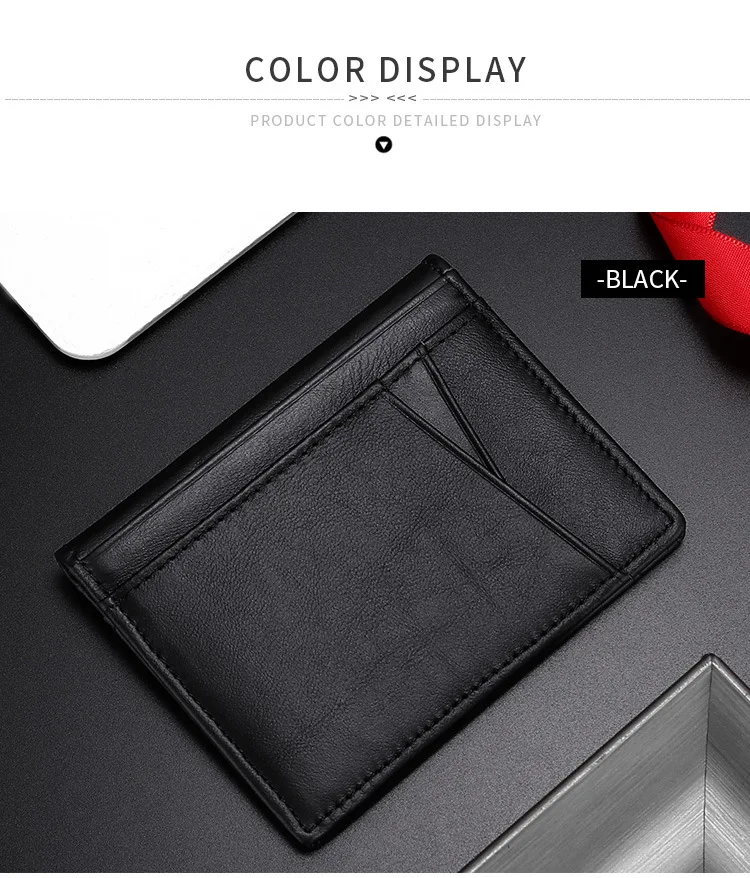 YUECIMIE Men Minimalist Slim Card Holder Genuine Leather Card Wallet Slim Line Thin Mini Small Rfid Passport Id Card Holder Male