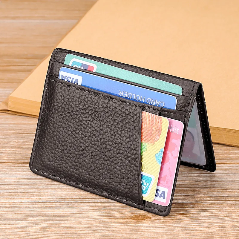 YUECIMIE Men Minimalist Slim Card Holder Genuine Leather Card Wallet Slim Line Thin Mini Small Rfid Passport Id Card Holder Male