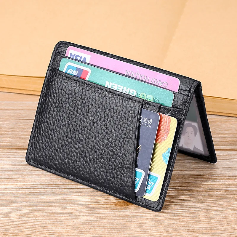 YUECIMIE Men Minimalist Slim Card Holder Genuine Leather Card Wallet Slim Line Thin Mini Small Rfid Passport Id Card Holder Male