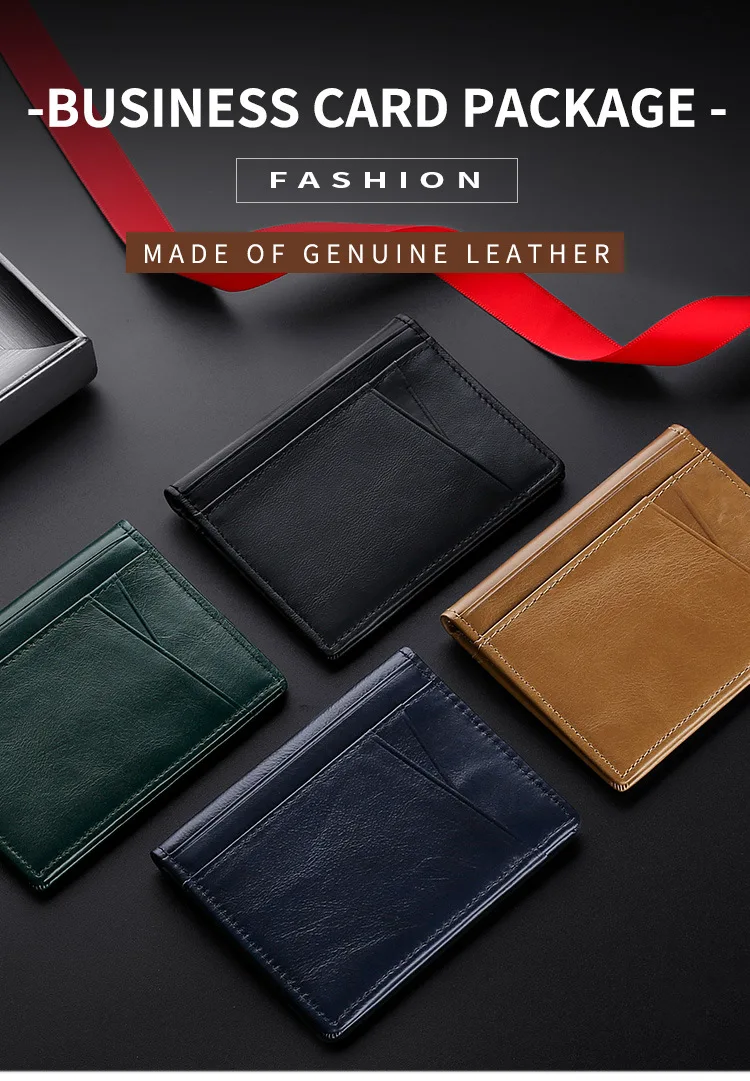 YUECIMIE Men Minimalist Slim Card Holder Genuine Leather Card Wallet Slim Line Thin Mini Small Rfid Passport Id Card Holder Male