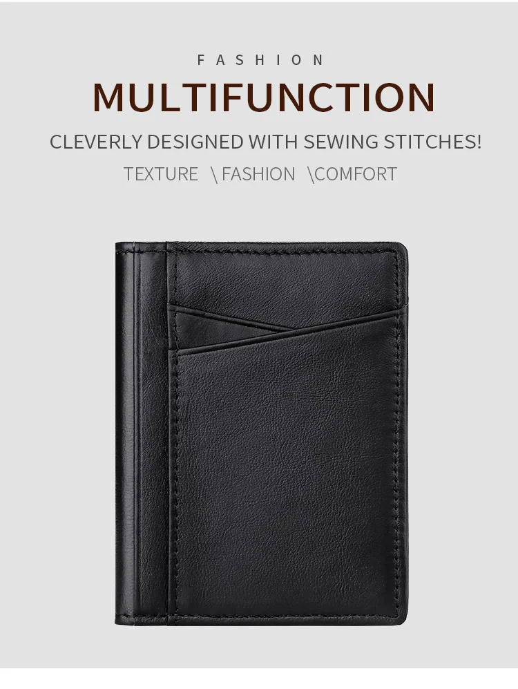 YUECIMIE Men Minimalist Slim Card Holder Genuine Leather Card Wallet Slim Line Thin Mini Small Rfid Passport Id Card Holder Male