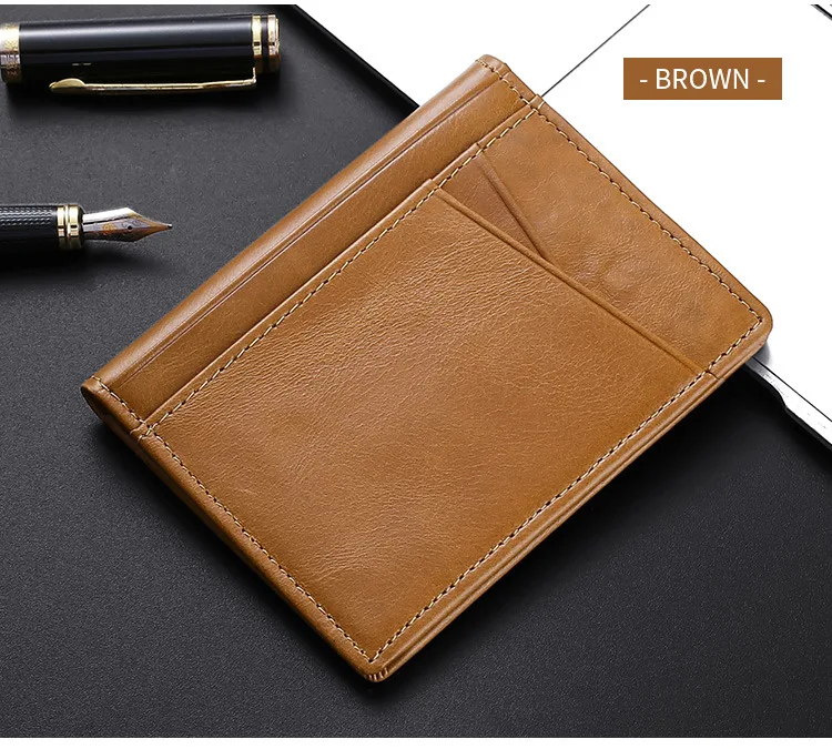 YUECIMIE Men Minimalist Slim Card Holder Genuine Leather Card Wallet Slim Line Thin Mini Small Rfid Passport Id Card Holder Male