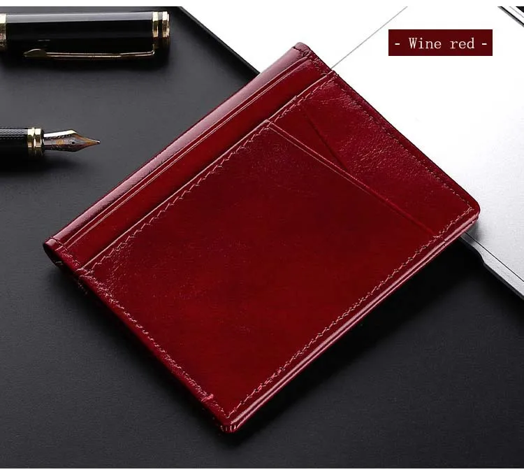 YUECIMIE Men Minimalist Slim Card Holder Genuine Leather Card Wallet Slim Line Thin Mini Small Rfid Passport Id Card Holder Male