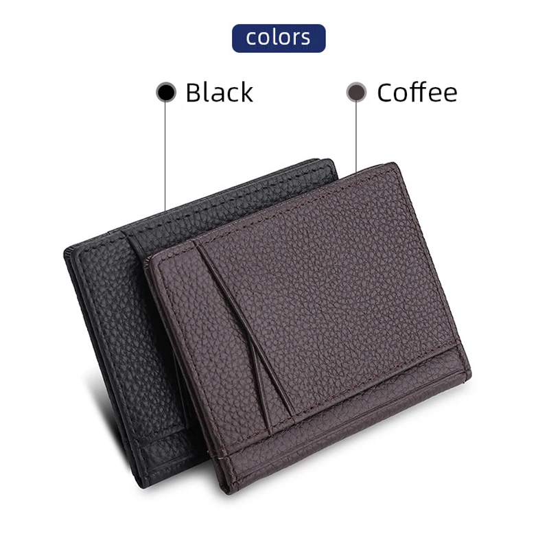 YUECIMIE Men Minimalist Slim Card Holder Genuine Leather Card Wallet Slim Line Thin Mini Small Rfid Passport Id Card Holder Male