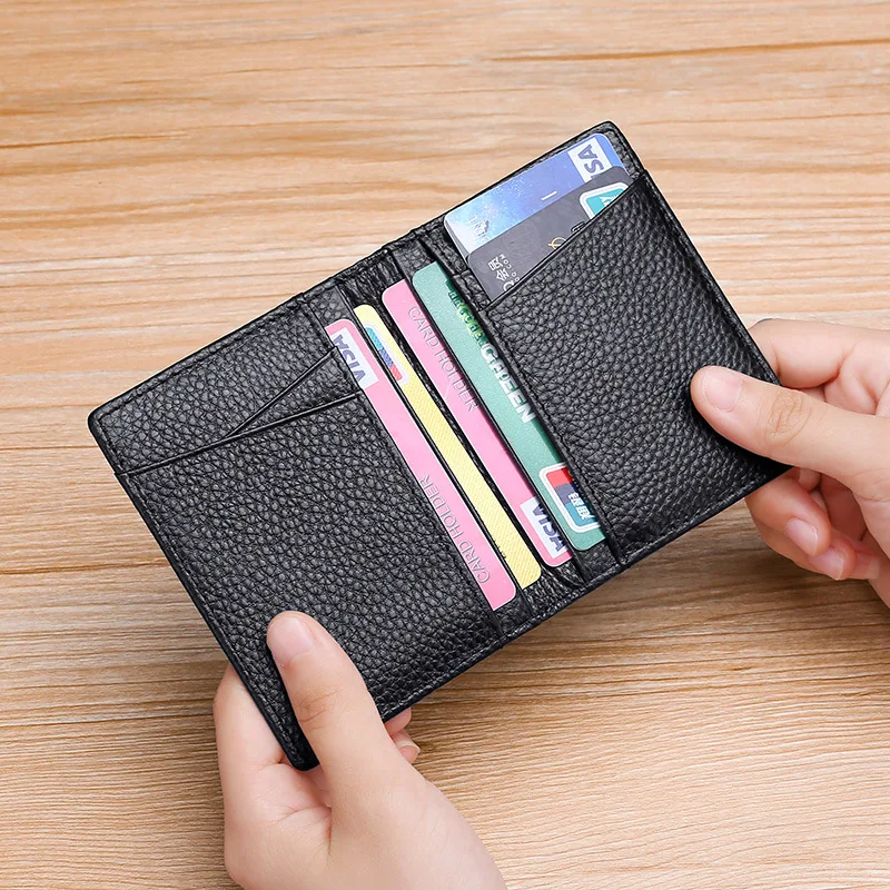 YUECIMIE Men Minimalist Slim Card Holder Genuine Leather Card Wallet Slim Line Thin Mini Small Rfid Passport Id Card Holder Male